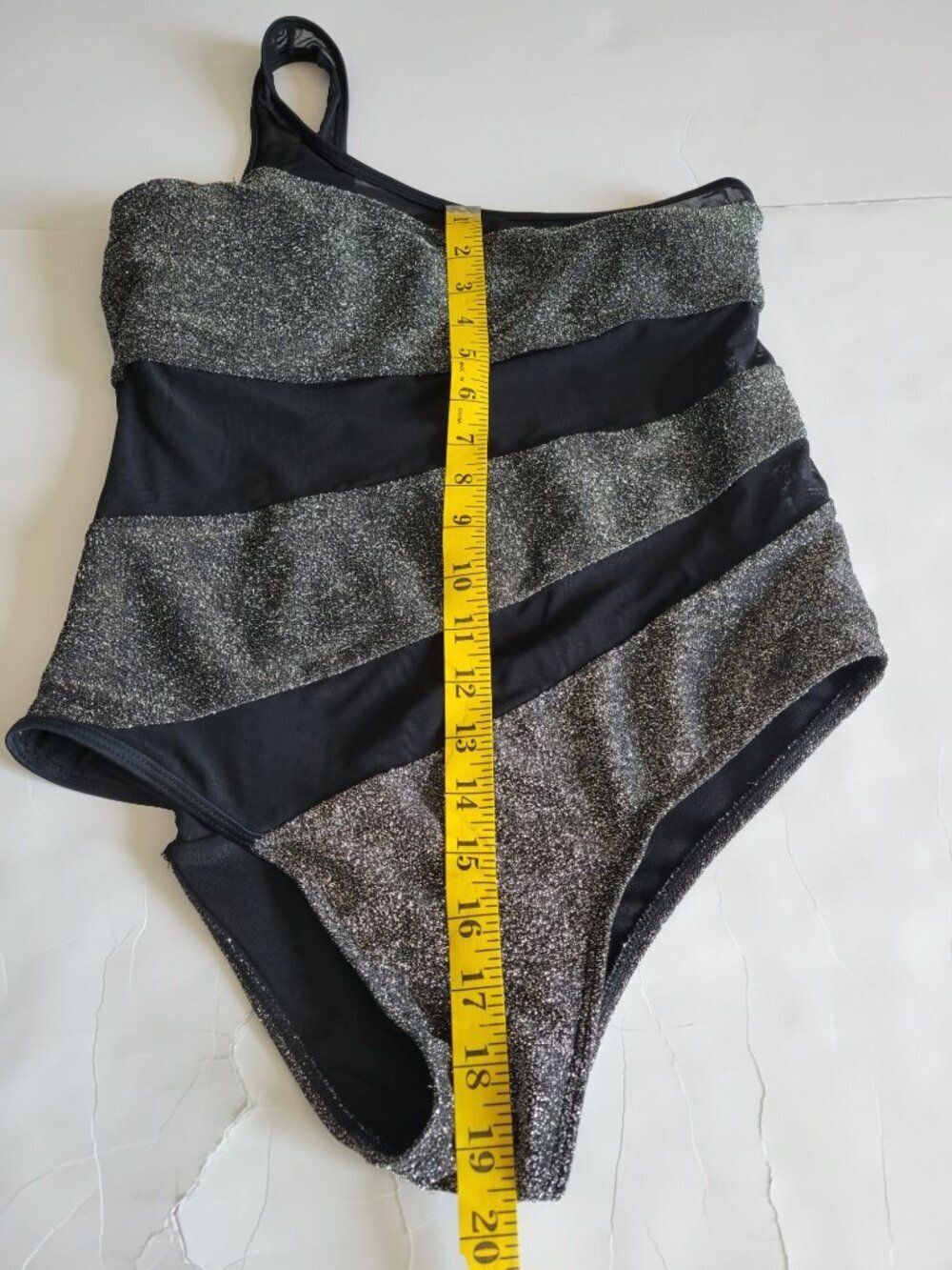 Coeur De Vague One Shoulder Silver Black Mesh 1 Piece Swim Suit Size L Beach - Picture 5 of 9